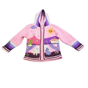 Isabella Mia 100% Lana Wool Girls Pink Sweater Zipper Hoodie Made In Peru Size 6